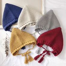 Новинка года, осенне-зимний Корейский детский шерстяной головной убор из пряжи для маленьких мальчиков и девочек, вязаная вязанная шапка с кисточками