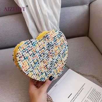 

Women Shoulder Bags 2019 New Ladies Fashion Heart-shaped Shoulder Messenger Bags Female Woolen Chain Zipper Crossbody Bags