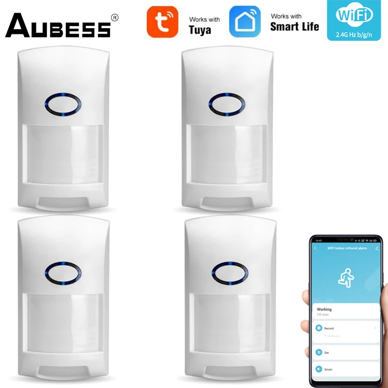 Смарт-датчик движения AUBESS Tuya инфракрасный детектор с Wi-Fi работает приложением |