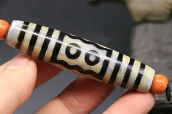 

Treasure Magic Power Rare Magic Power Tibetan Old Agate 5 Eye 8 Lines Long&big dZi Bead 74MM