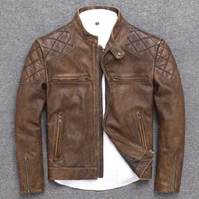 Уличная байкерская куртка из натуральной кожи для мужчин; модная мужская куртка из натуральной овечьей кожи; сезон осень-весна; модель года; мужская кожаная куртка