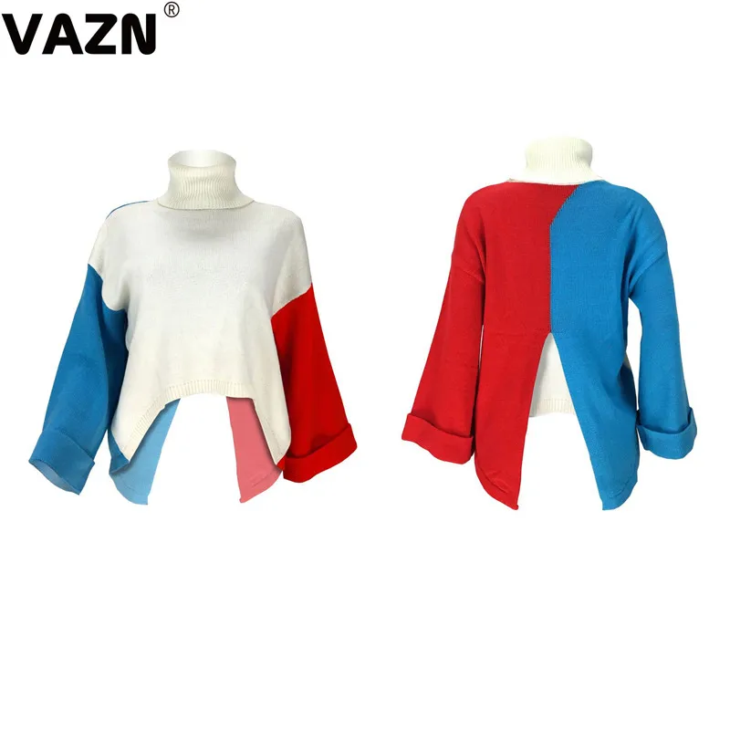 VAZN осень водолазка Лоскутная белая сексуальная Офисная Женская Элегантная футболка уличная футболка с длинным рукавом Футболка для ночного клуба