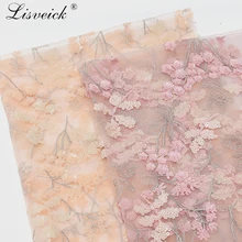 1 ярд блестки вышитые Листья кружевной ткани тюль, сетчатый материал ткань для свадебного платья платье юбка одежда аксессуары