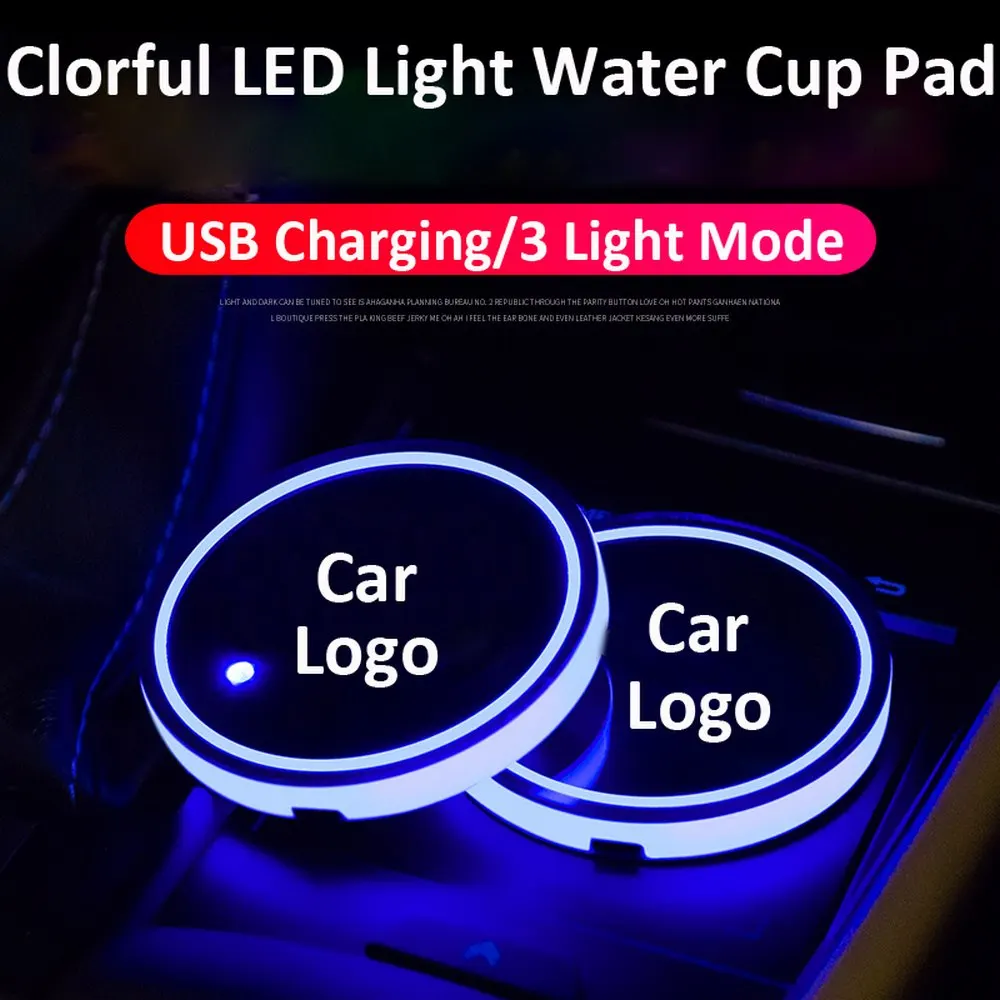 

2pcs LED Luminous Water Coaster 68x8mm Non-slip Water Coaster Colorful USB Car Interior Atmosphere Light LED Cup Drink Holder