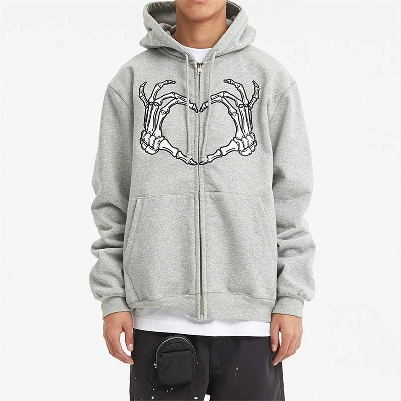 Women's Y2K Retro Dark Gray молния бабочка с капюшон Sweatshirt 90s Harajuku Punk Gothic Zip Up Hoodie Long-sleeved Loose Jacket