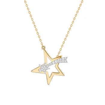 

SLJELY Fashion Real S925 Sterling Silver Yellow Gold Color 5A Cubic Zirconia Twinkling Stars Meteor Necklace Women Party Jewelry