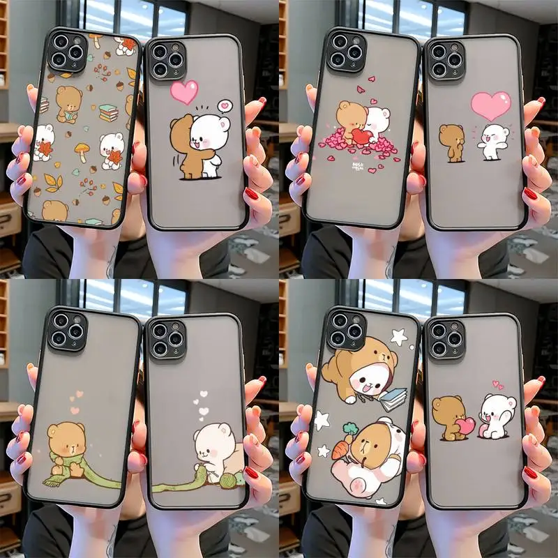 Milk Mocha bea Phone Case Black Matte Silicone For iphone12 11 Pro Max X XS XR 7 8 Plus Shockproof Skin Feel Back Cover | Мобильные