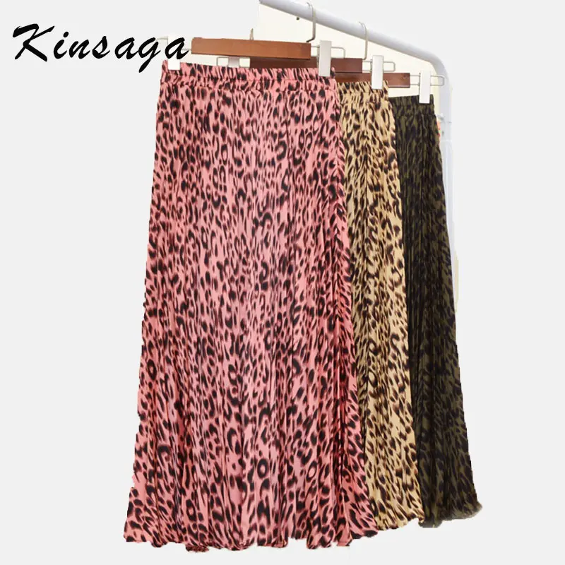 Женская модная юбка до середины икры с леопардовым принтом, Женская Весенняя Уличная Повседневная шифоновая юбка с эластичной резинкой на талии, подходит ко всему