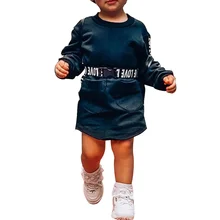 Весенние детские платья для девочек с буквенным принтом, мини-платье с поясом для маленьких девочек, повседневная велюровая одежда для детей от 0 до 5 лет, D30