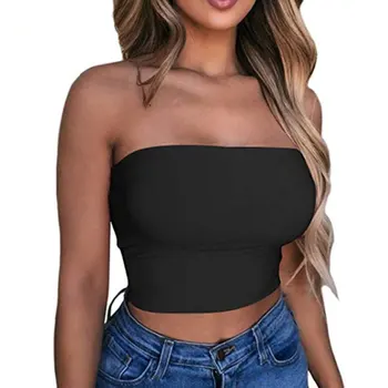 

Women Crop Top Sleeveless Stretchy Solid Strapless Tube Top Summer Beach NYZ Shop