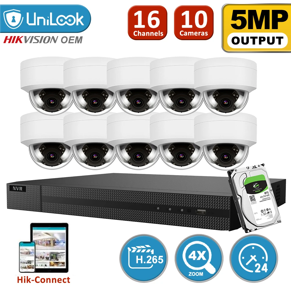 Сетевой видеорегистратор UniLook 16 каналов 10 шт. 5 МП белый цвет ip-камеры с питанием