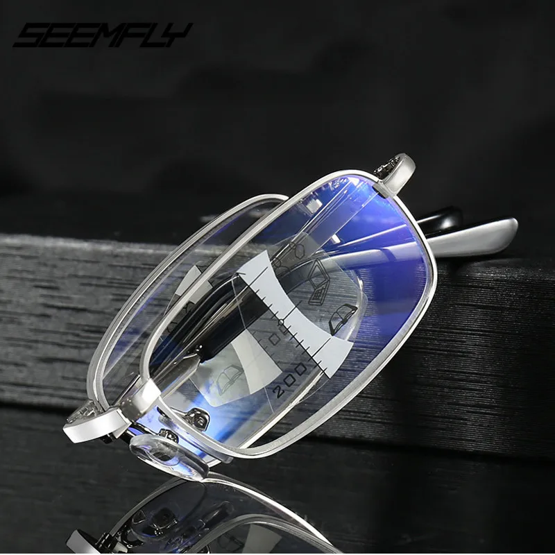 

SEEMFLY Reading glasses men's near and far dual-use high-definition ultra-light folding portable automatic zoom elderly glasses