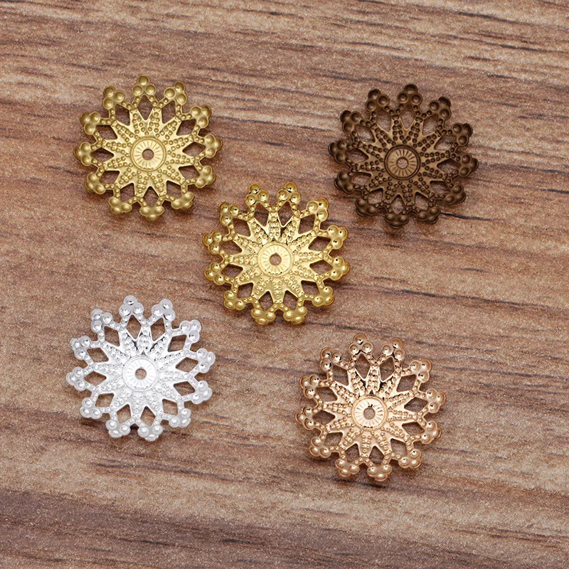 Acessórios para Fazer Metal Latão Flores Grânulo Caps Filigrana Bandeja Faça Você Mesmo Jóias 200 Pçs 16mm 4 Cheap Componentes p joias