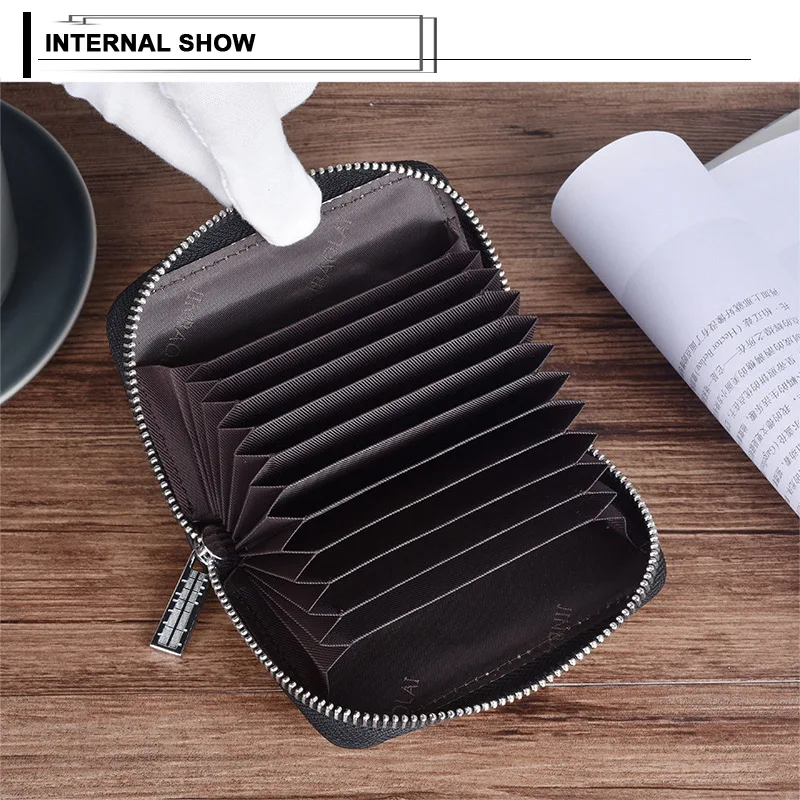 RFID Genuine Leather Men Wallet Multifunction Organ Short Zipper Coin Purse Multi-card Position Card Holder Male Clutch Bag