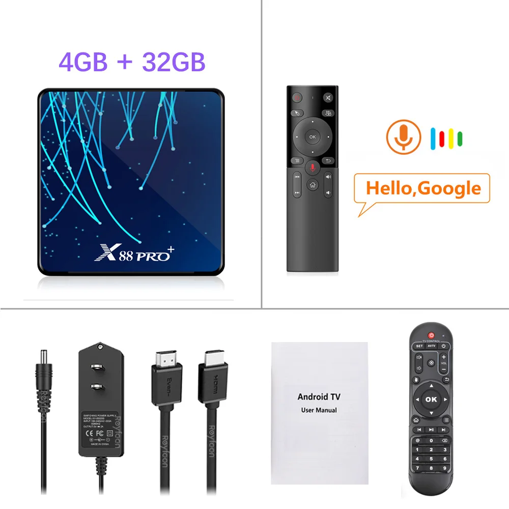 4G 32G H17 Voice re Android 9,0 ТВ приставка 4 Гб 128 Гб Rockchip RK3368PRO 1080p 4K 60fps USB3.0 Google голосовой помощник Netflix X88 PRO Plus 32 Гб 64 ГБ - Цвет: 4G 32G H17 Voice re