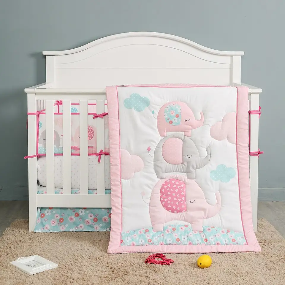pink elephant crib bedding