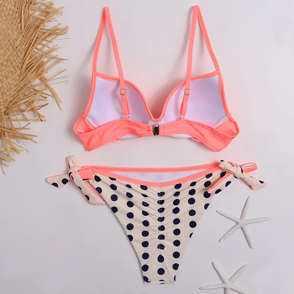 2020 Bikini Set Halter Swimwear Women Dot Solid Color Swimsuit Side Bandage Bathing Suit Beachwear Push Up Sexy Bikini