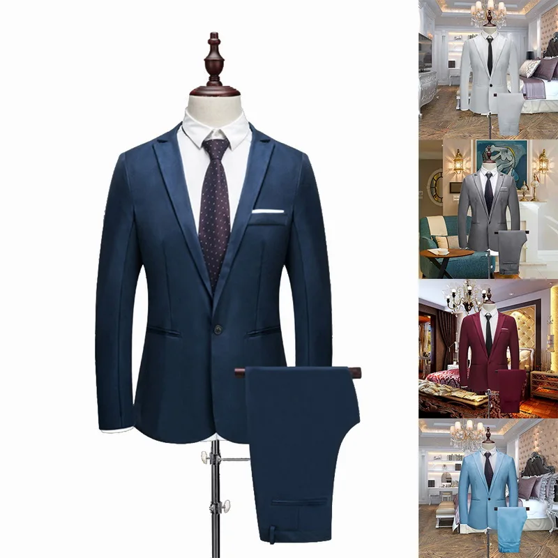 SHUJIN New Male Wedding Prom Suit Green Slim Fit Tuxedo Men Formal Business Work Wear Suits 2Pcs Set (Jacket+Pants)
