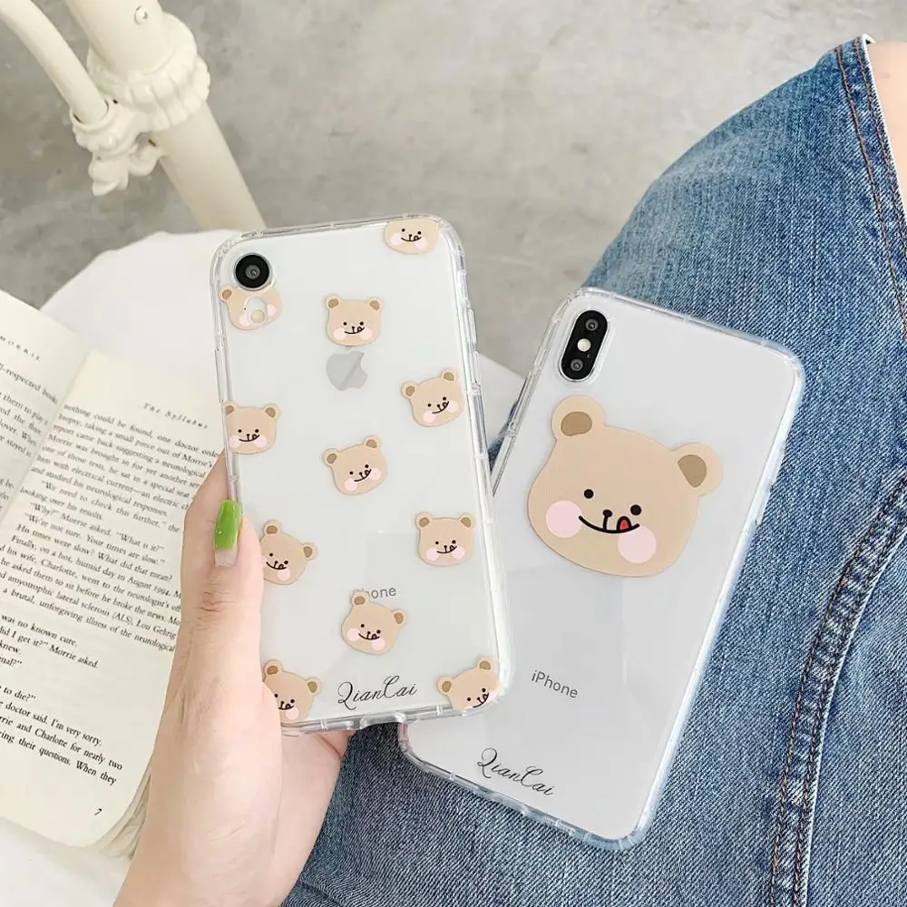 

ORYKSZ Cartoon Lovely Bear Transparent Clear TPU Phone Case For iphone XS Max Case For iphone X XR 6 S 7 8 Plus Cover Retro Capa