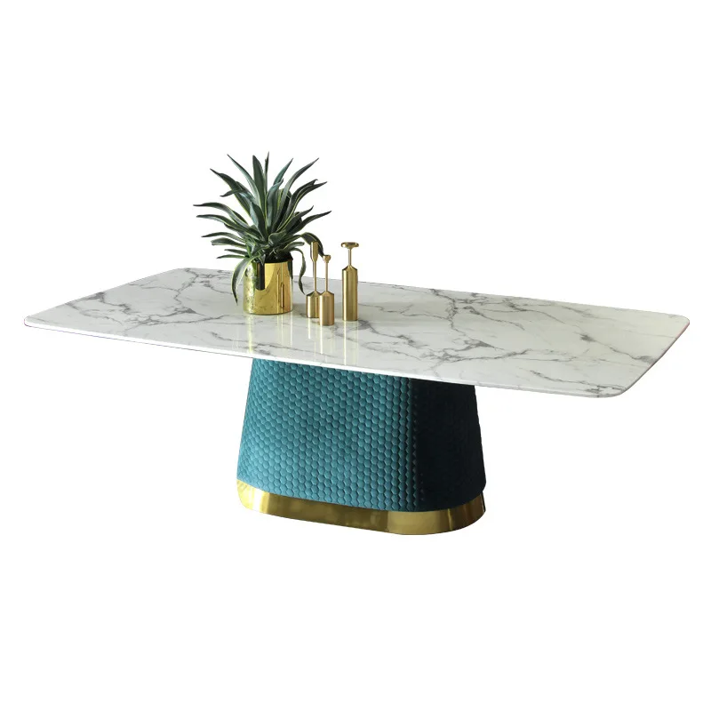 

light luxury dining table simple modern fabric Nordic marble dining table and chair combination rect