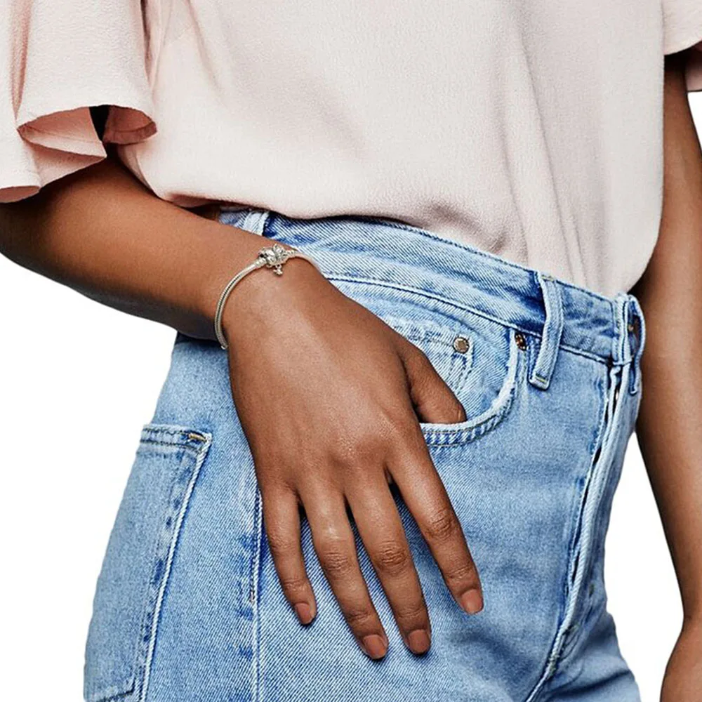 Pandora Moments Butterfly Clasp Snake Chain Bracelet 925 Sterling Silver fit Original Girl Gift Fashion Christmas Luxury w/Pouch