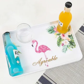 

Cartoon Durable Rectangular Storage Tray Household Creative Flamingo Bread Fruit Drink Breakfast Plate Tea Cup Decoration Plate