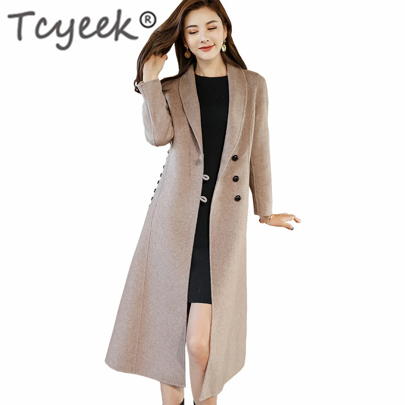 

Tcyeek Elegant Winter Coat Women Clothes 2019 Korean Vintage Wool Coat Female Slim Fit Ladies Cashmere Long Jacket Hiver 18205