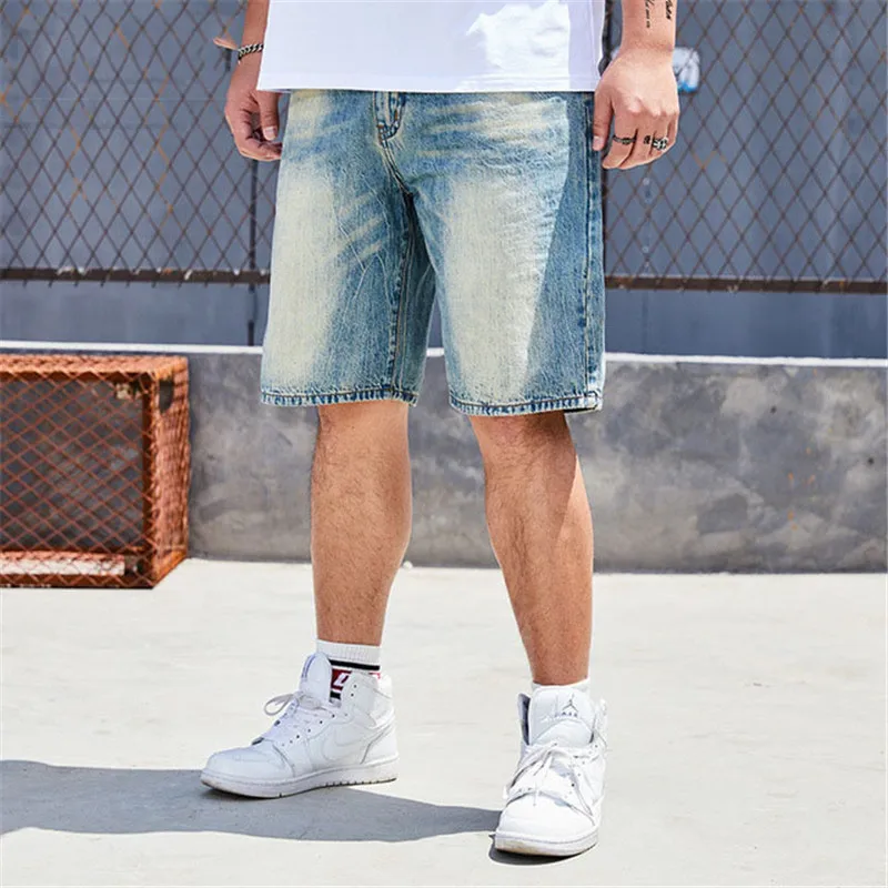 Джинсовые шорты мужские летние новые мужские синие джинсовые шорты мужские большие размеры средняя талия прямые шорты больше размеров XL-6XL
