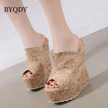 

BYQDY Summer Fashion Platform Wedges High Heels Sandals Woman Shoes Sexy Peep Toe Female Sandals Lady Mules Clogs Shoes Apricot