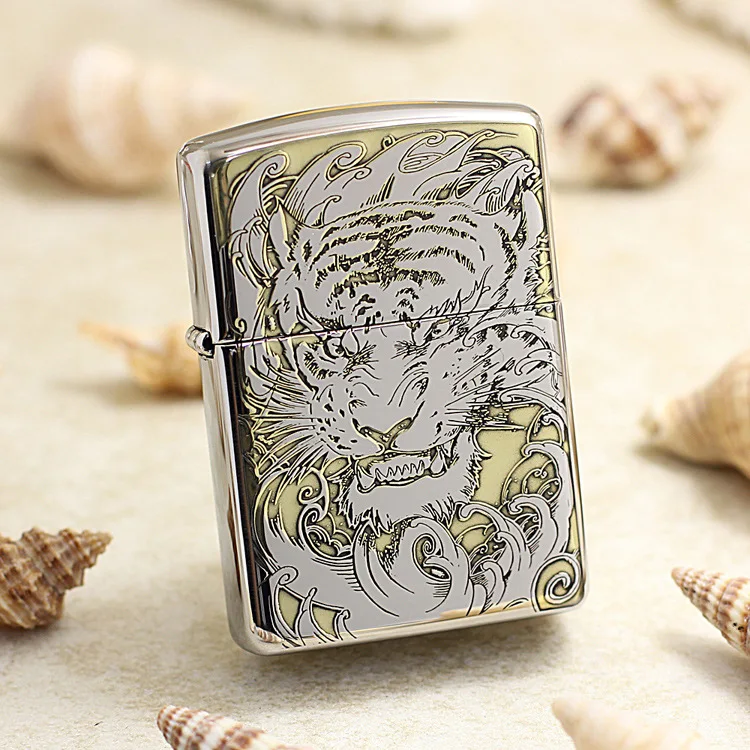 Оригинальная зажигалка Zippo медная с 3D гравировкой тигр керосиновая подарки кодом