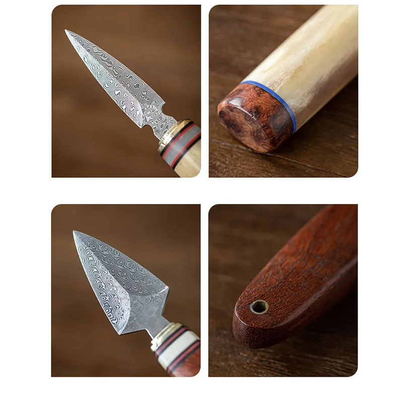 Tea Cutter Needle Set 1Pcs Chinese style Puer Tea Knife Ebony Stainless Steel Damascus Tea Needle Cone gift