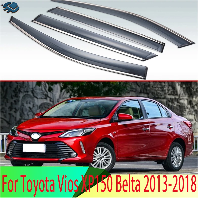 For Toyota Vios XP150 Belta 2013 2014 2015 2016 2017 2018 Plastic Exterior Visor Vent Shades Window Sun Rain Guard Deflector 4pc |