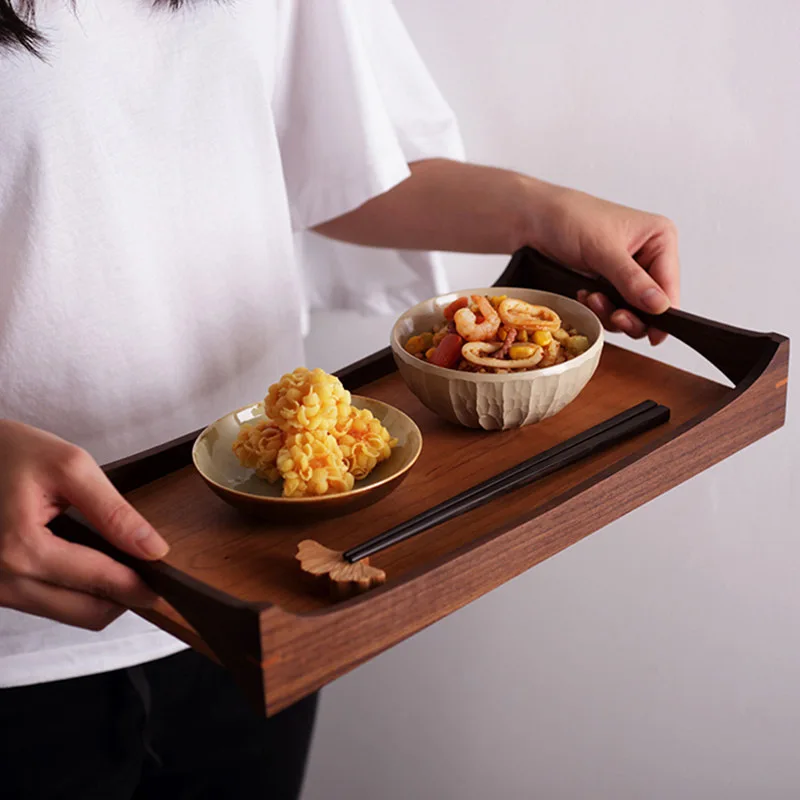 Черный грецкий орех прямоугольный японский стиль хранения чай поддон для хранения Кондитерские фрукты чаша воды фрукты чаша чайный набор деревянный поднос