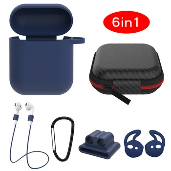 

6 pcs In 1 Sets Silicone Protective Accessories Kits for Airpods 1 2 Case Ring Strap Hook Winder Holder Box Set Earpods Cover