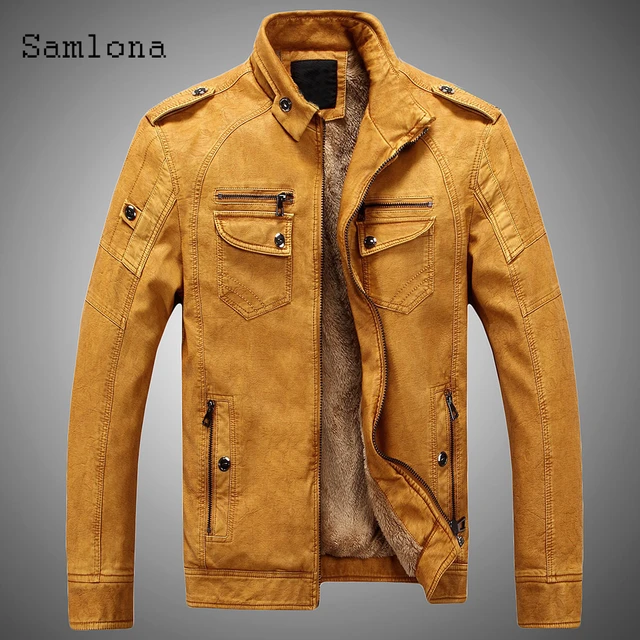 Blouson d'hiver en cuir PU homme, coupe-vent, épais et chaud, avec revers,  pour moto - AliExpress