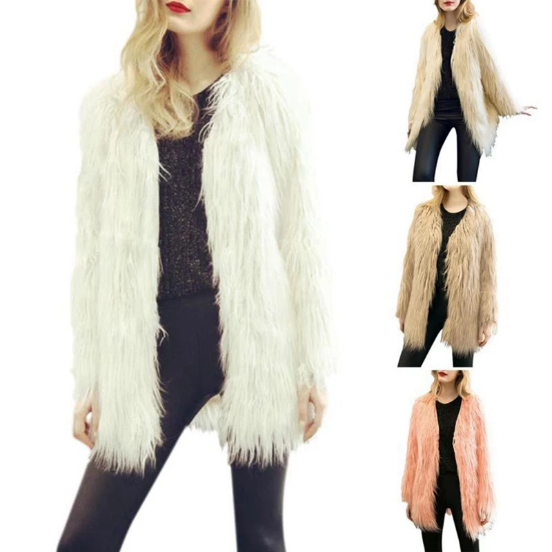 Fur Coat Women Autumn Winter Fashion Causal All-match Solid Color Faux Fur Plus Size Loose Long Sleeves Long Coat Jacket