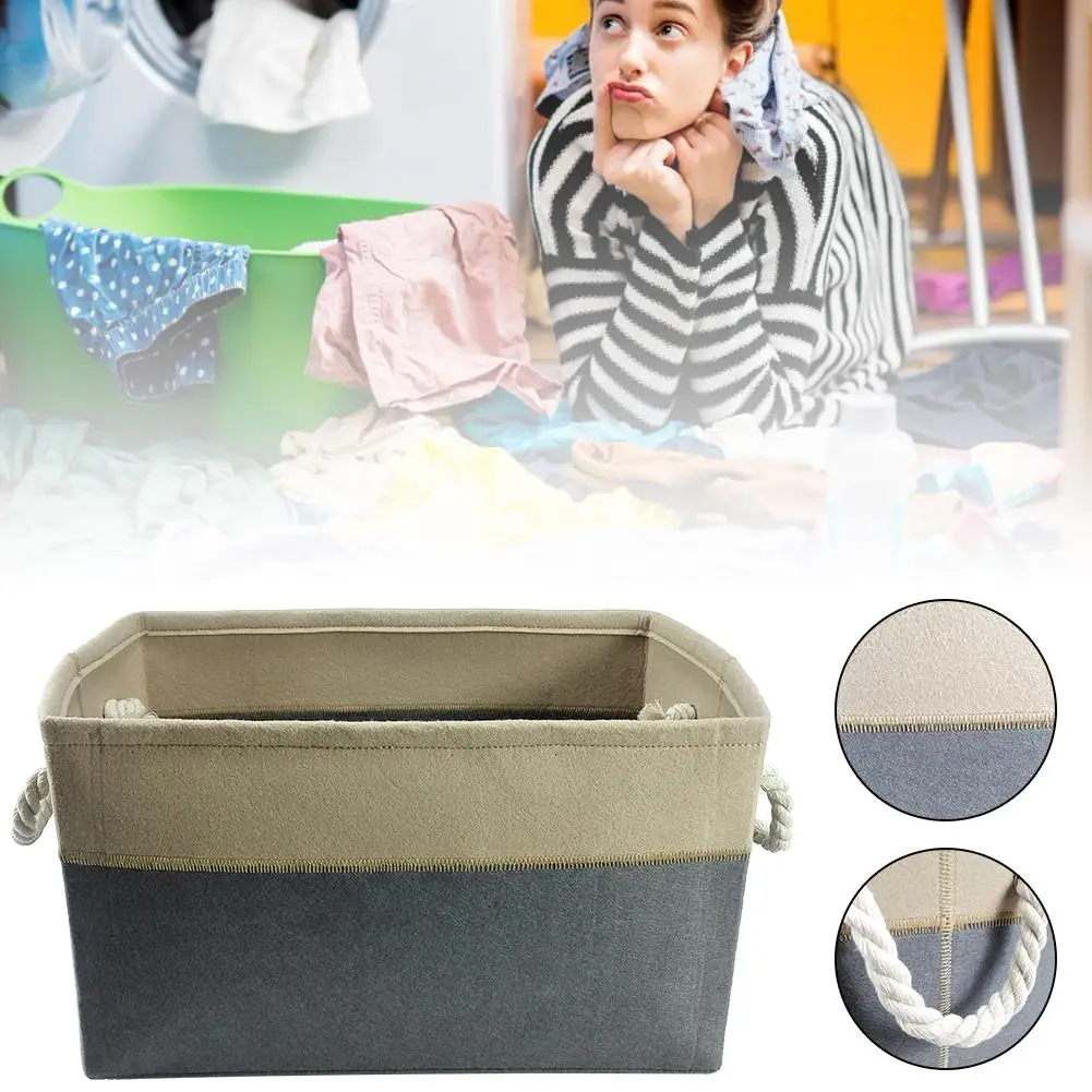 

Home Storage Felt Basket Rectangular Fabric Storage Bin Organizer Basket With Handles for Clothes Storage Kids Toys Storage