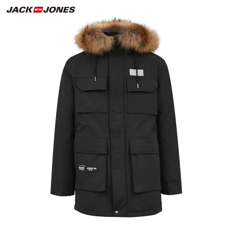 Зимняя Мужская парка с меховым воротником и капюшоном JackJones пальто средней длины