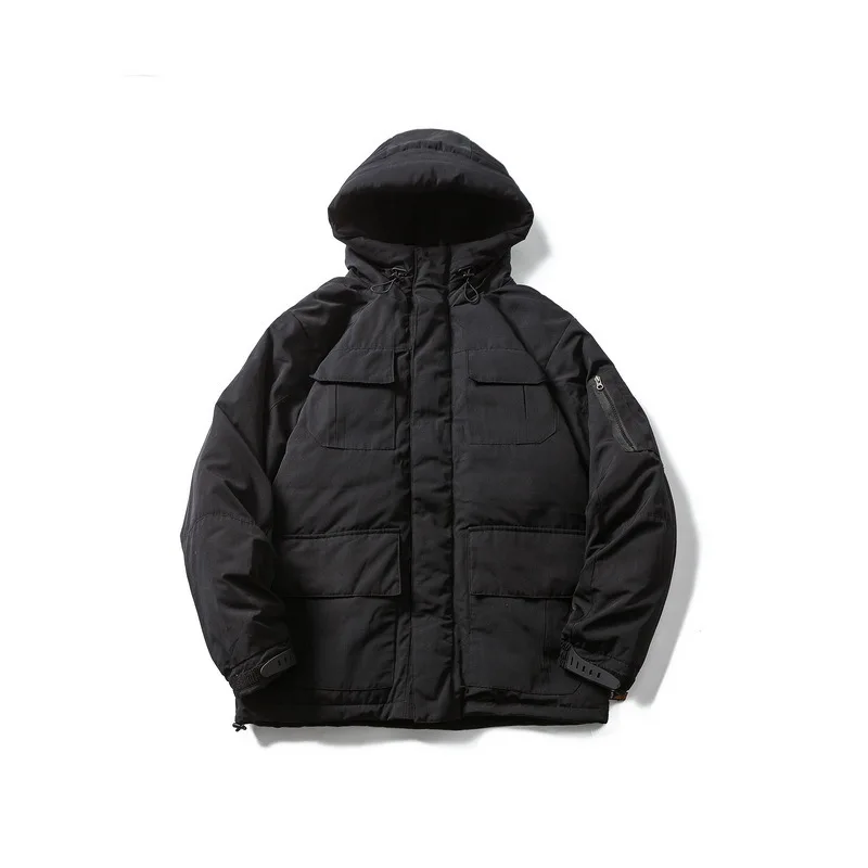 Японский ретро 19 зимний мужской короткий пуховик свободный сплошной цвет повседневное теплое пальто с капюшоном для мужчин
