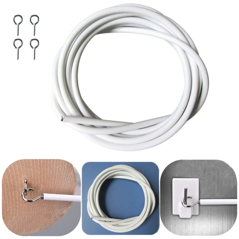 4m Pvc Curtain Rope Net Curtain Wire With Hook Window White