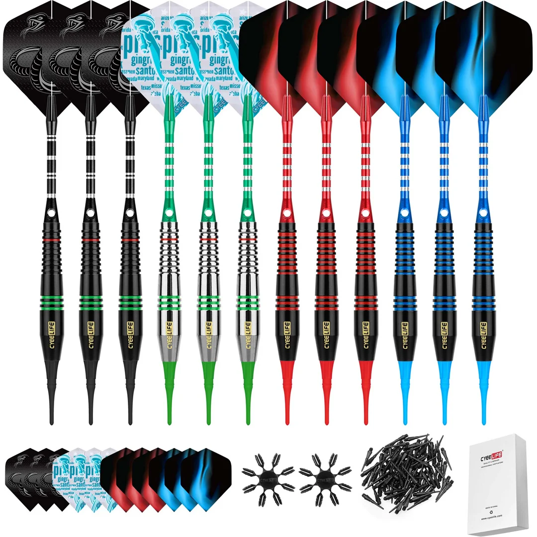 CyeeLife 12 Pieces Professional 18G Soft Tip Darts Set with 100 PCS