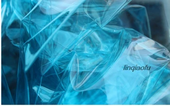 

Blue laser illusion transparent liquid film waterproof leather clothing fabric High-end illusion clothing fabric