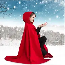 Осень зима женские накидки красное пончо с капюшоном шерстяное пальто длинный плащ "летучая мышь"