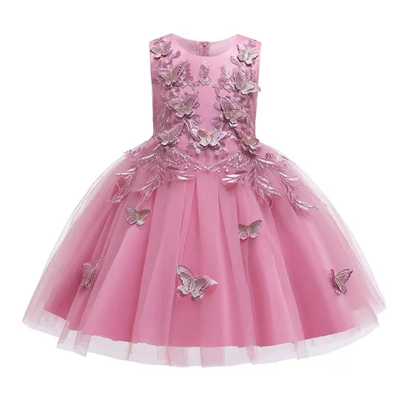 Dark pink Летнее милое платье для девочек Детские платья с бабочками для девочек, детское платье принцессы вечерние платья-пачки на свадьбу для детей 10, 12 лет - Цвет: Dark pink