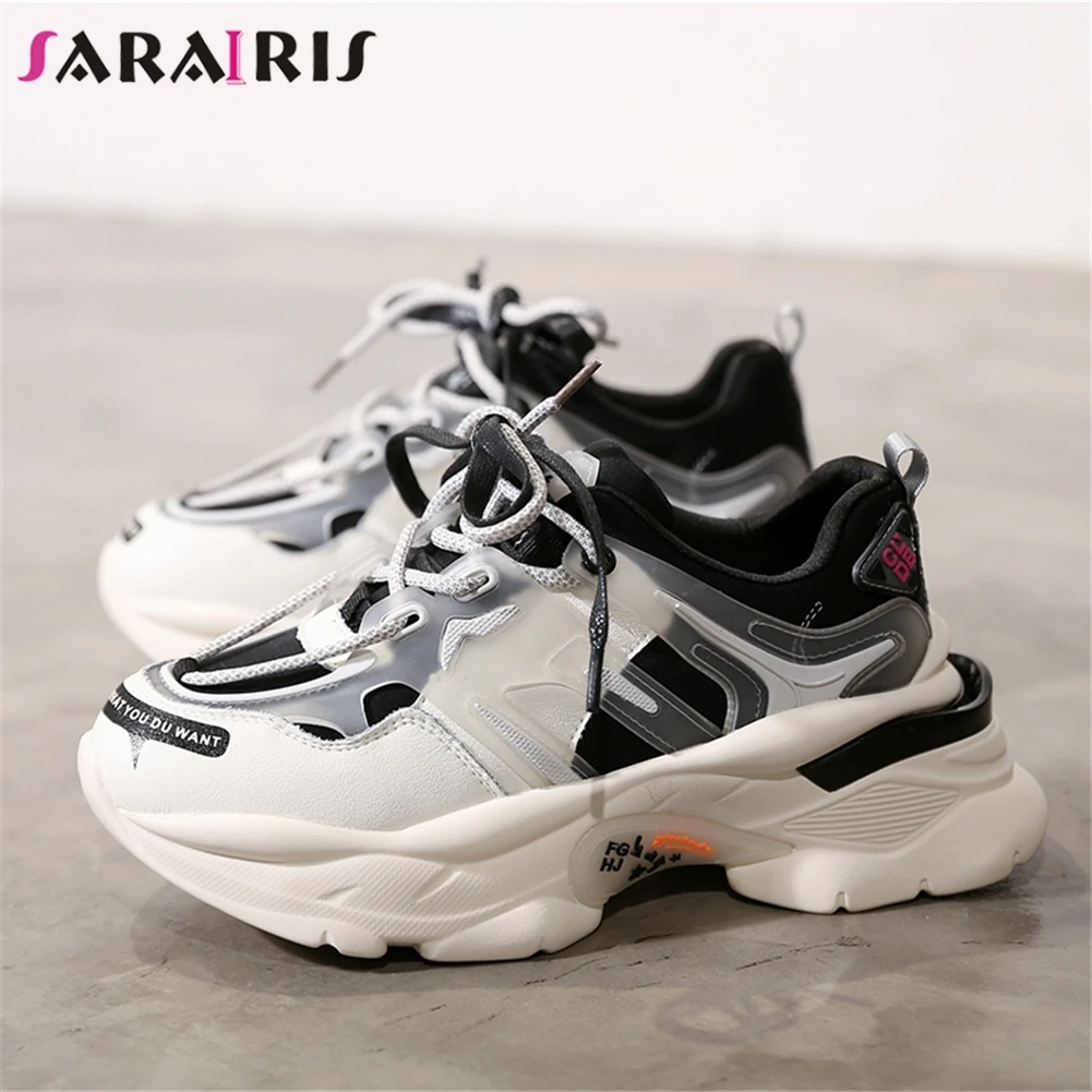 

SARAIRIS New Brand Girl 2020 Comfort Platform Flats Fashion Decorating Sneakers Women Spring Split Leather Shoes Woman