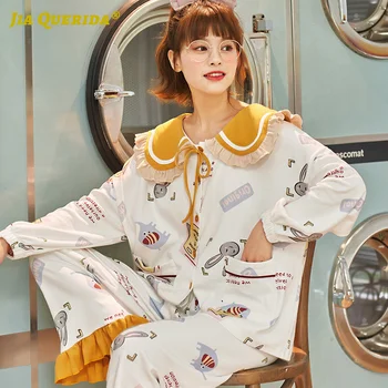 

Fashion Style Casual Style Woman Clothes Pajamas Set Spring Autumn Ladies New Button Green Long Sleeve Long Pants Sleepwear