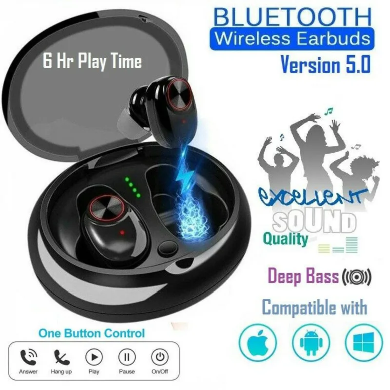 V5 мини-наушник bluetooth TWS с V5.0 EDR стерео звук беспроводной микрофон Спорт Sweatproof гарнитура громкой связи+ зарядная коробка