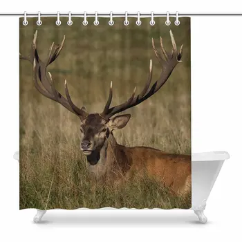 

Red Deer Old Stag Countryside Rural Hunting Theme Home Decor Waterproof Polyester Bathroom Shower Curtain Bath Decorations with
