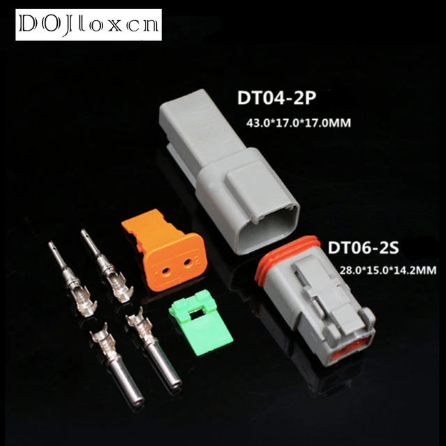 Deutsch 2-Pin Waterproof Connector Kit - 14 AWG Wire, IP67 Rated, DT04-2P & DT06-2S