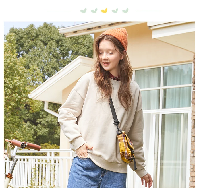 SEMIR толстовки женские плюс бархат осень и зима свободный синий сплошной цвет базовое пальто ленивый-ветер круглый вырез хлопок
